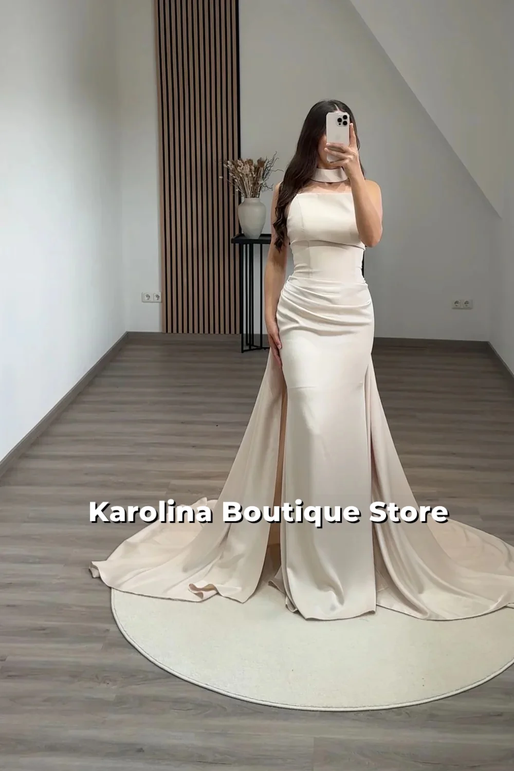 

Eightale Arabic Evening Dress Strapless Customized Stretchy Satin Prom Wedding Party Gowns Abendkleider Hochzeit Customized