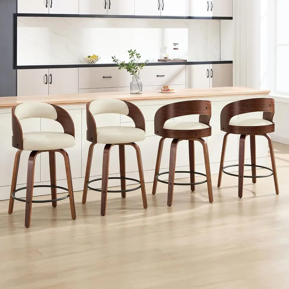 

Set of 4, 26 Leather Upholstered Counter Height Swivel Barstools with Backrest for Kitchen Island, Beige