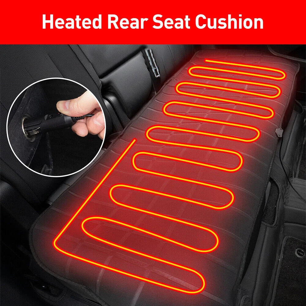 12V-24V Car Heated Rear Seat Cover Foldable Heating Seat Cushion Warmer Pad Universal Winter Warming Heater Protector 126cm*47cm