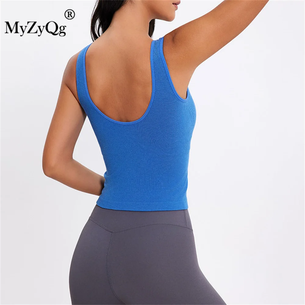 MyZyQg Otoño Invierno cuello cuadrado con camiseta interior acolchada de Yoga en forma de U espalda delgada correr Fitness deportes camiseta interior sujetador de Yoga