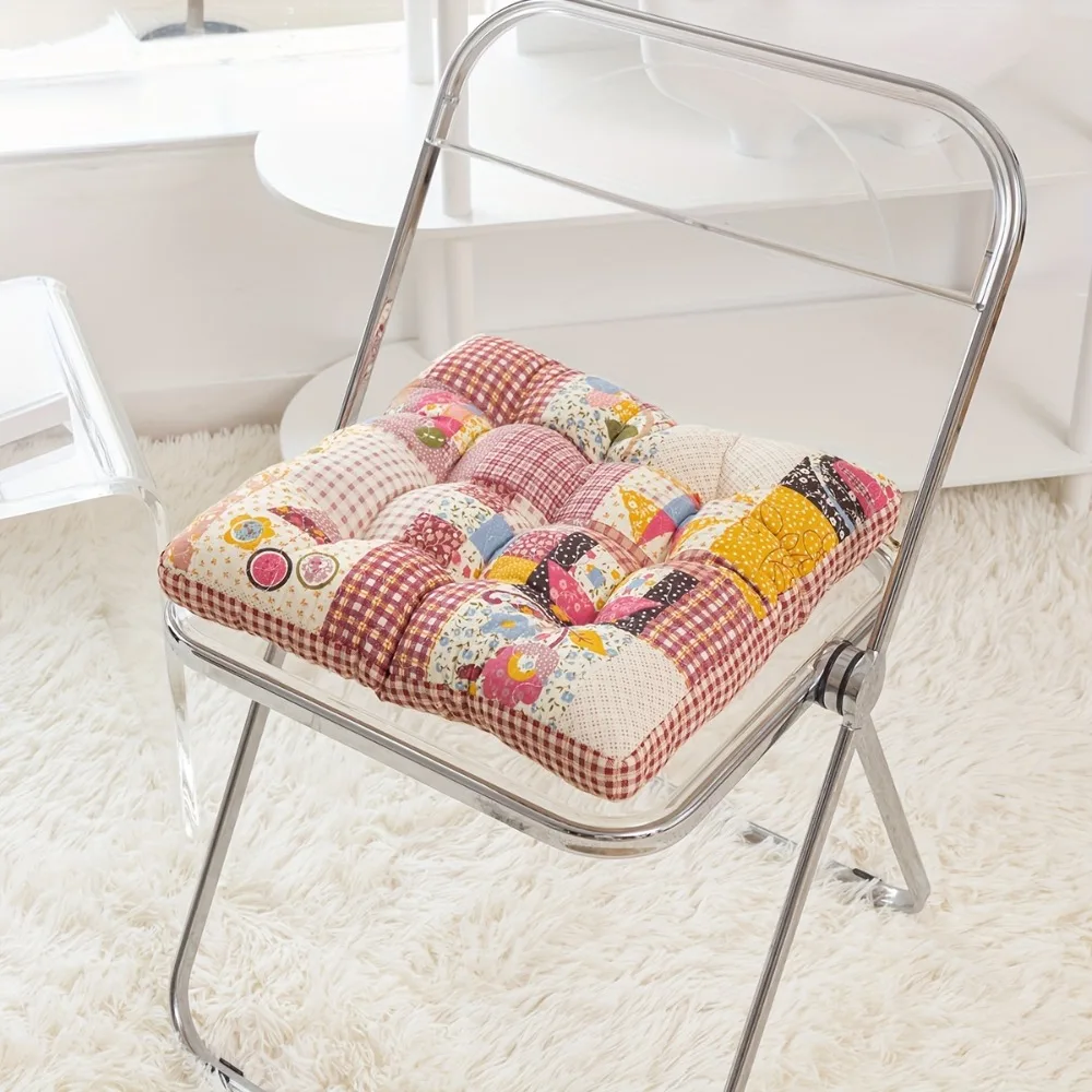 Washable Rustic Floral Print Korean-Style Tatami Cushion Cotton Filling Non-slip Seat Pad Square Thickened Chair Mat Student