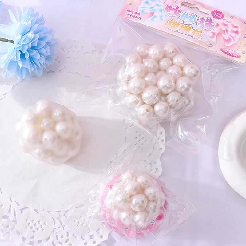 Stress Relief Squeeze Pearl Balls Stress Ball Fidget Toy Glazed Beads Vent Ball Pearl Balls Party Kids Fidgeting Girl Baby Toy