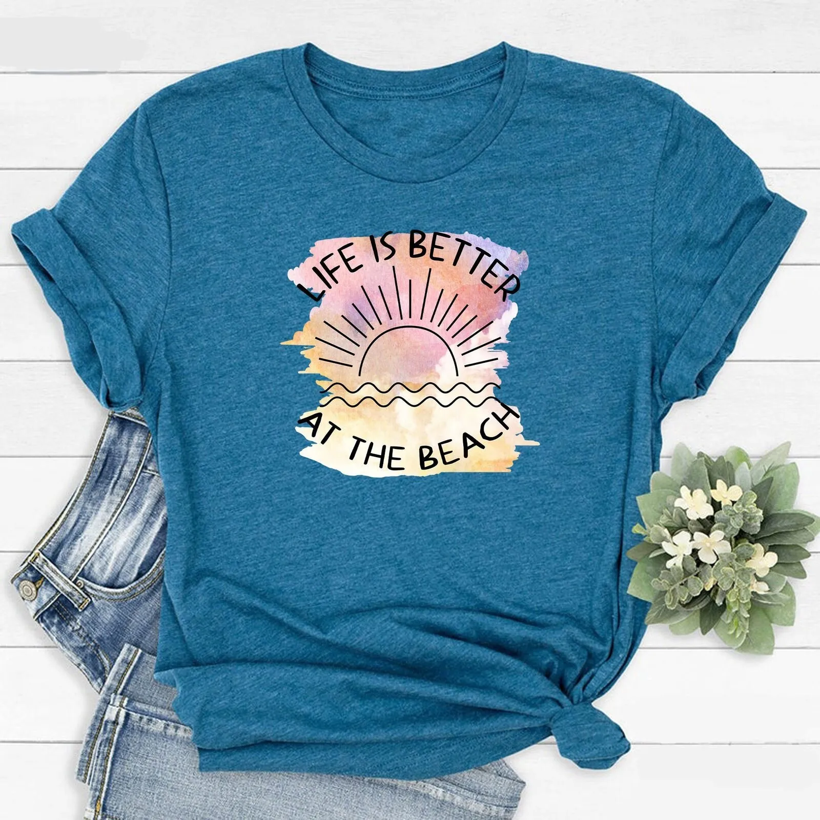 Life Is Better At The Beach T Shirt Summer Vibes Familiy Vacation Vacay Mode Party Woman Holiday