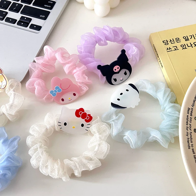 Cute Cartoon Hair Scrunchie Kawaii Kuromi Hello Kitty My Melody Cinnamoroll Hair Tie For Girls Hair Rope Hair Accessories