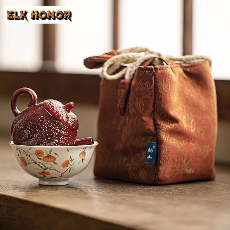 

Handmade Lacquer Red Coarse Pottery Teapot Luxury Tea Infuser Pot Tea Making Kettle With Ball Hole Portable Tea Services Bags