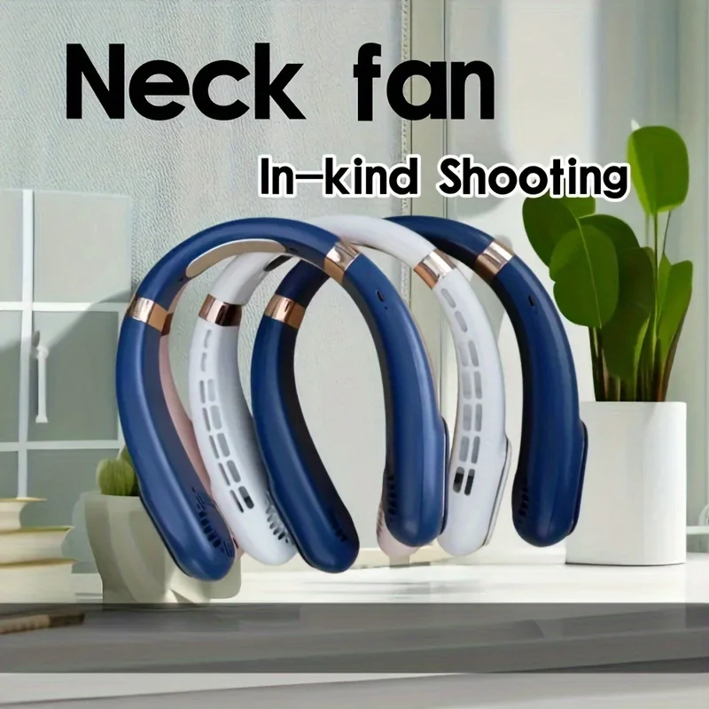 

2024 New portable neck fan with digital display, 5-speed adjustment, silent operation, neck ice porcelain body sensation, long b