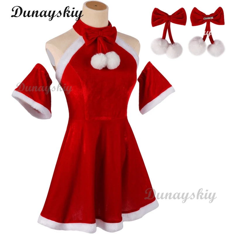 Christmas Sexy Dress Red Lace-ups Slim Winter Sexy Slim Cute Red Dresses Patchwork Bow Christmas Sweet Dress