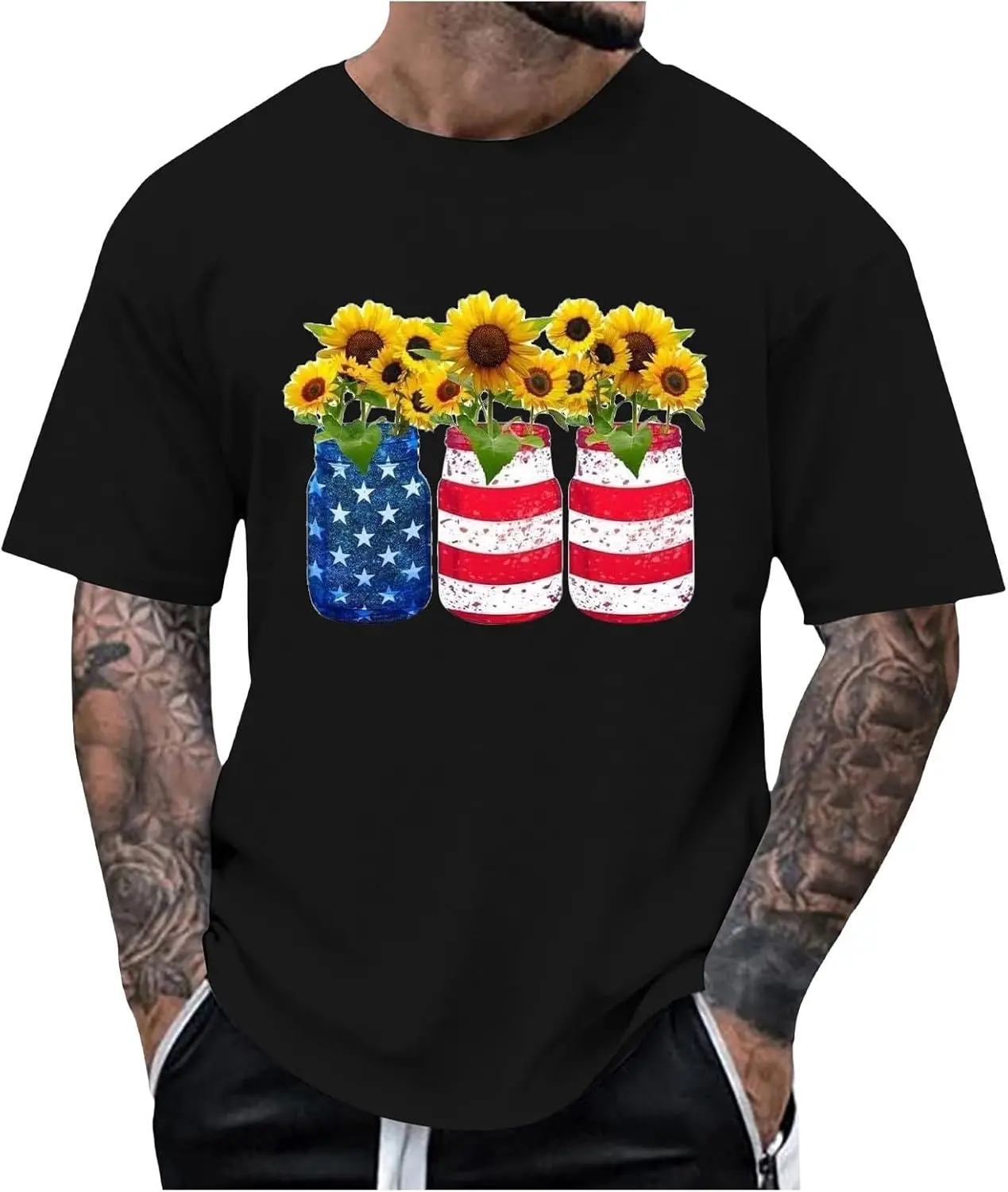 Men's Independence Day Print Creative Starry Sky Print 4th of July Short Sleeve Sports Fashion Short Sleeve