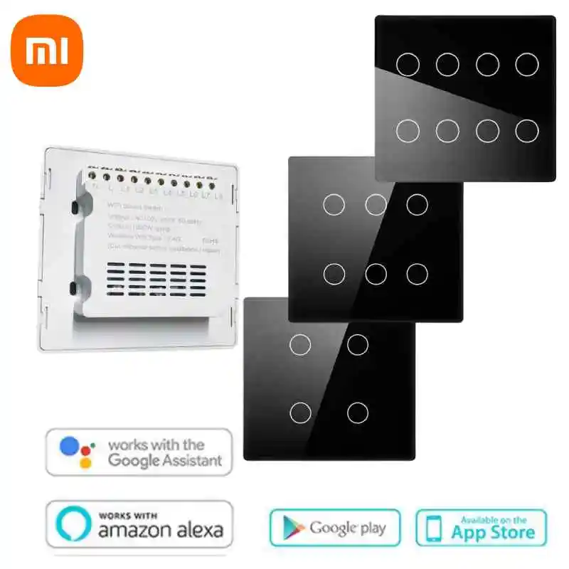 

Xiaomi WiFi Smart Wall Switch Neutral Wire Required 4/6/8 Gang Smart Touch Switch Works With Smart Life APP Alexa Google Home