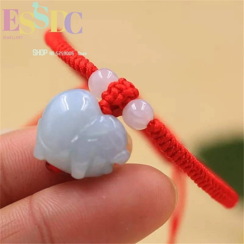 

Natural Burma Jadeite Hand Knitted Lucky Red Black Rope Chain 3D Pig Charm Bracelet Men Women or Lovers Wrist Jewelry Wholesale