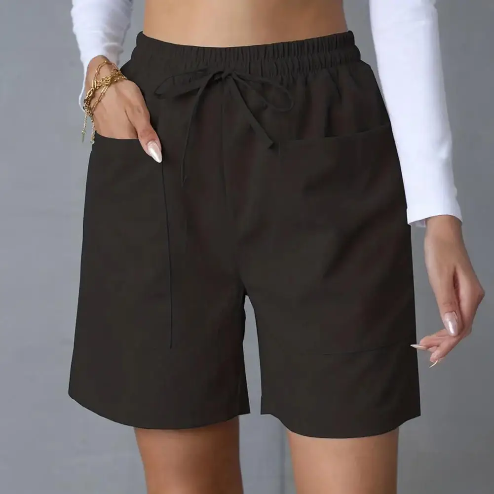 Женские летние повседневные шорты на шнурке, однотонные хлопковые и льняные короткие брюки, женские свободные прямые уличные брюки для бега на открытом воздухе