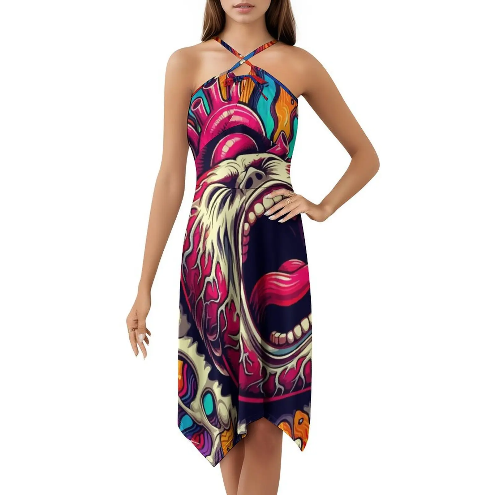 فستان The Heart That Screams للسيدات على طراز الهيب هوب ملابس الشارع مطبوعة برسومات جرافيكية للحفلات والنوادي على شكل قلب مكسور مفتوح الفم للنساء #5