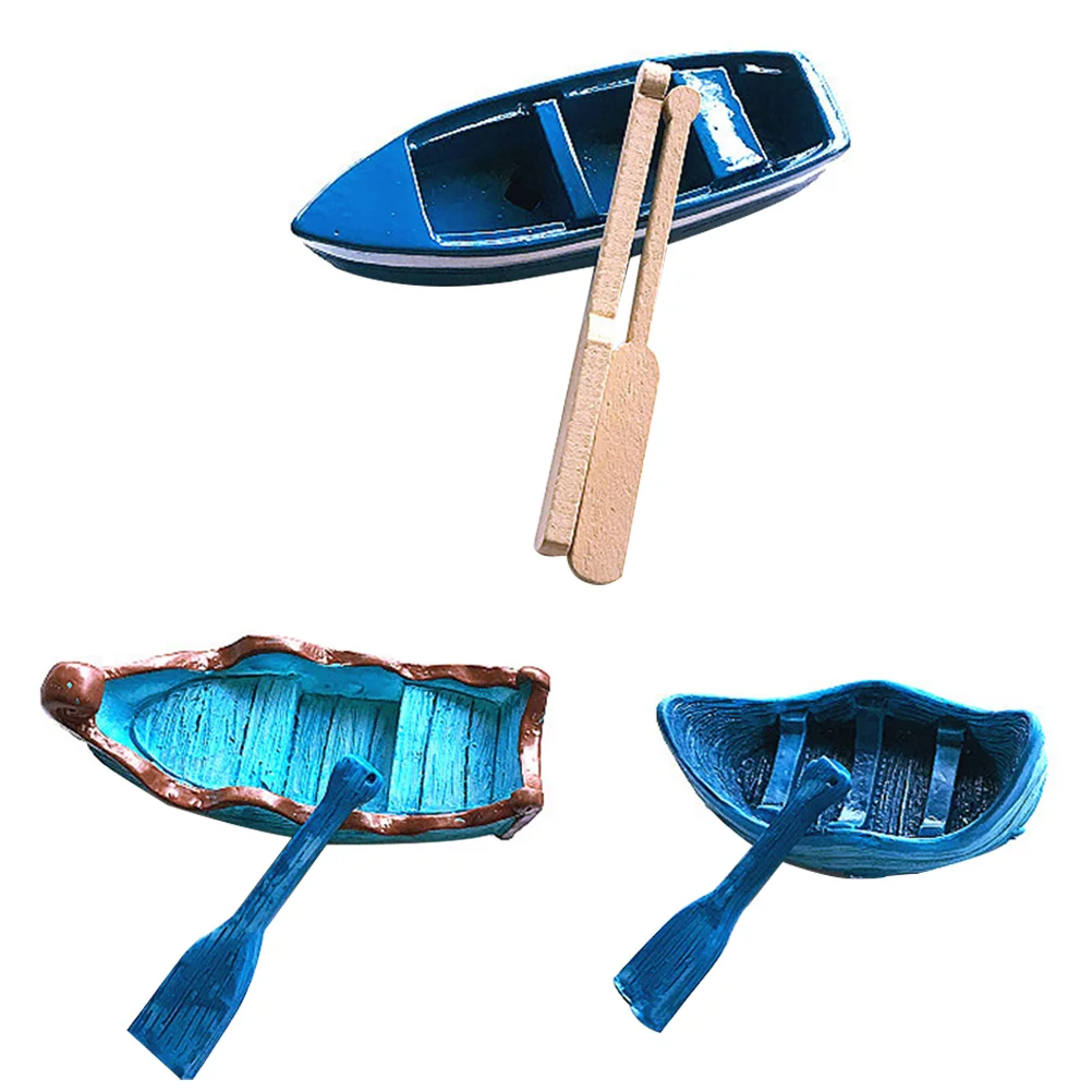 

3 Sets Gift Micro Landscape Boat Seaside Blue Ornaments Boats Resin Simulation Decor