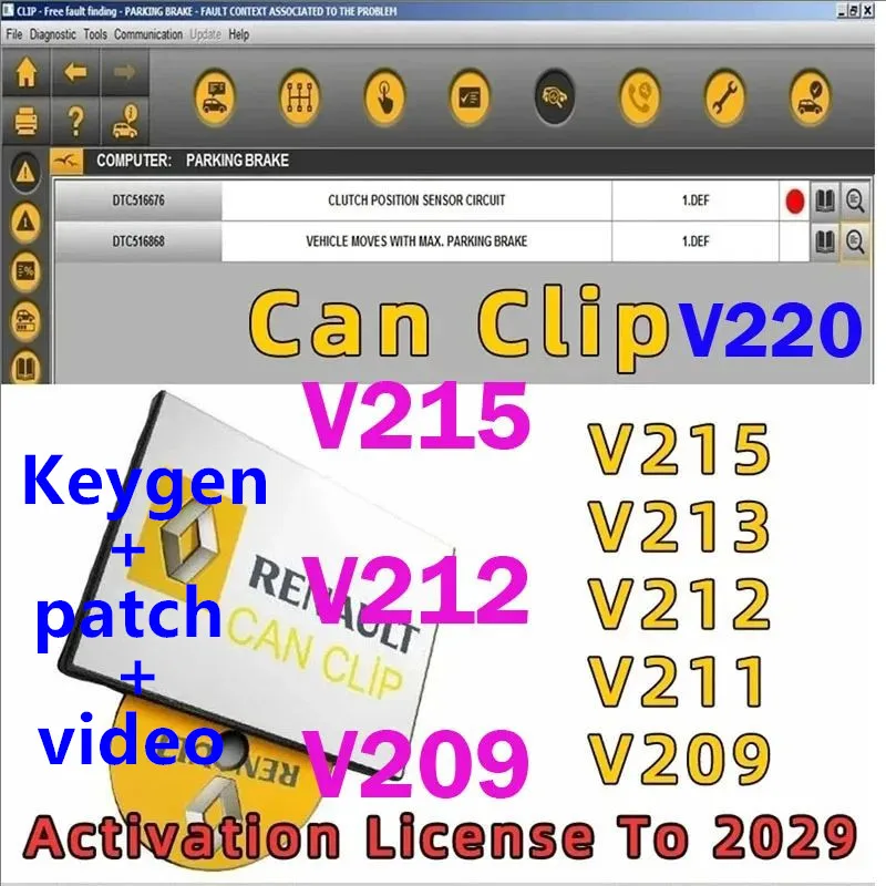 SW V215 V212 V211 V209 For Renault Can Clip Diagnostic Tool Free Gifts +Reprog V191 +Pin Extractor+Dialogys V4.72