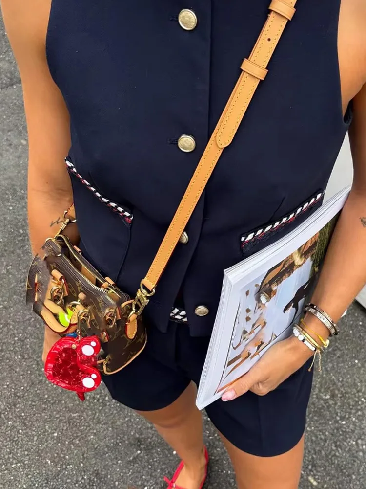 

HH женский модный однобортный жилет без рукавов с круглым вырезом и отделкой + High Street на молнии, повседневный костюм с карманами и шортами