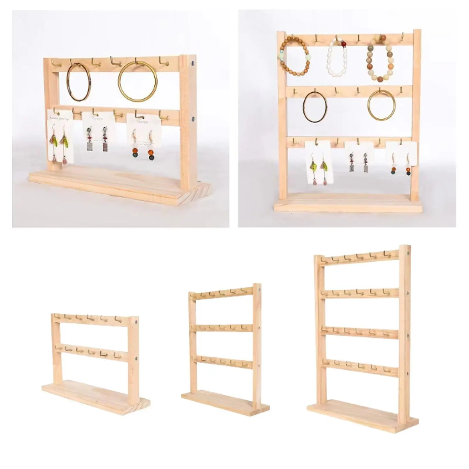 حامل عرض أقراط خشبي متعدد الطبقات منظم مجوهرات للقلائد والأساور والخواتم والقطعة المركزية للحرف اليدوية #4