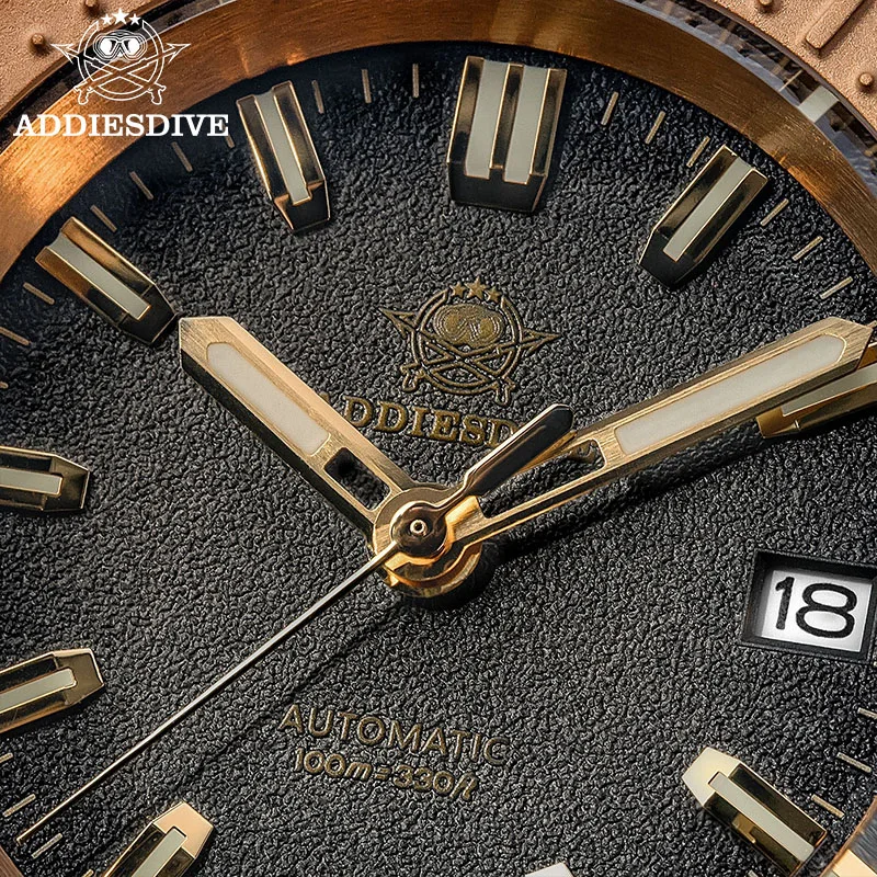 ADDIESDIVE 2025 reloj automático para hombre CUSN8 caja de bronce NH35A cristal de zafiro mecánico C3 luminoso impermeable 100M reloj de buceo