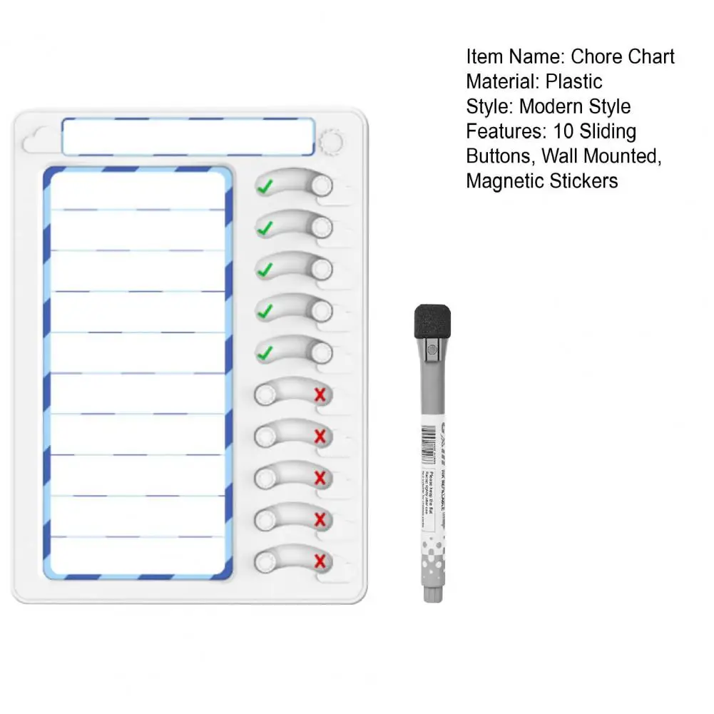 2Pcs/Set Kids Multiple Erasable Chore Chart 10 Sliding Buttons Kids Chore Board Magnetic Stickers Wall Mounted Do List Routine C