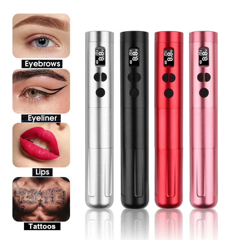 1pc Wireless Tattoo Machine Coreless Motor Micropigmentation Permanent Makeup Pen with 2pcs Batteries for Eyeliner Lips Eyebrow