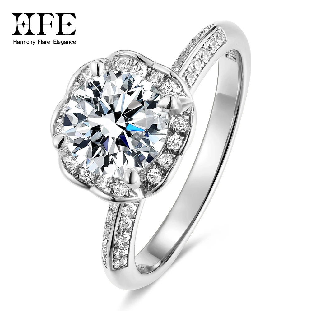 HFE 1 ct Cubic Zirconia Engagement Ring for Women 925 Silver Heart Detail Paved Sparkling Diamond Band Promise Wedding Jewelry
