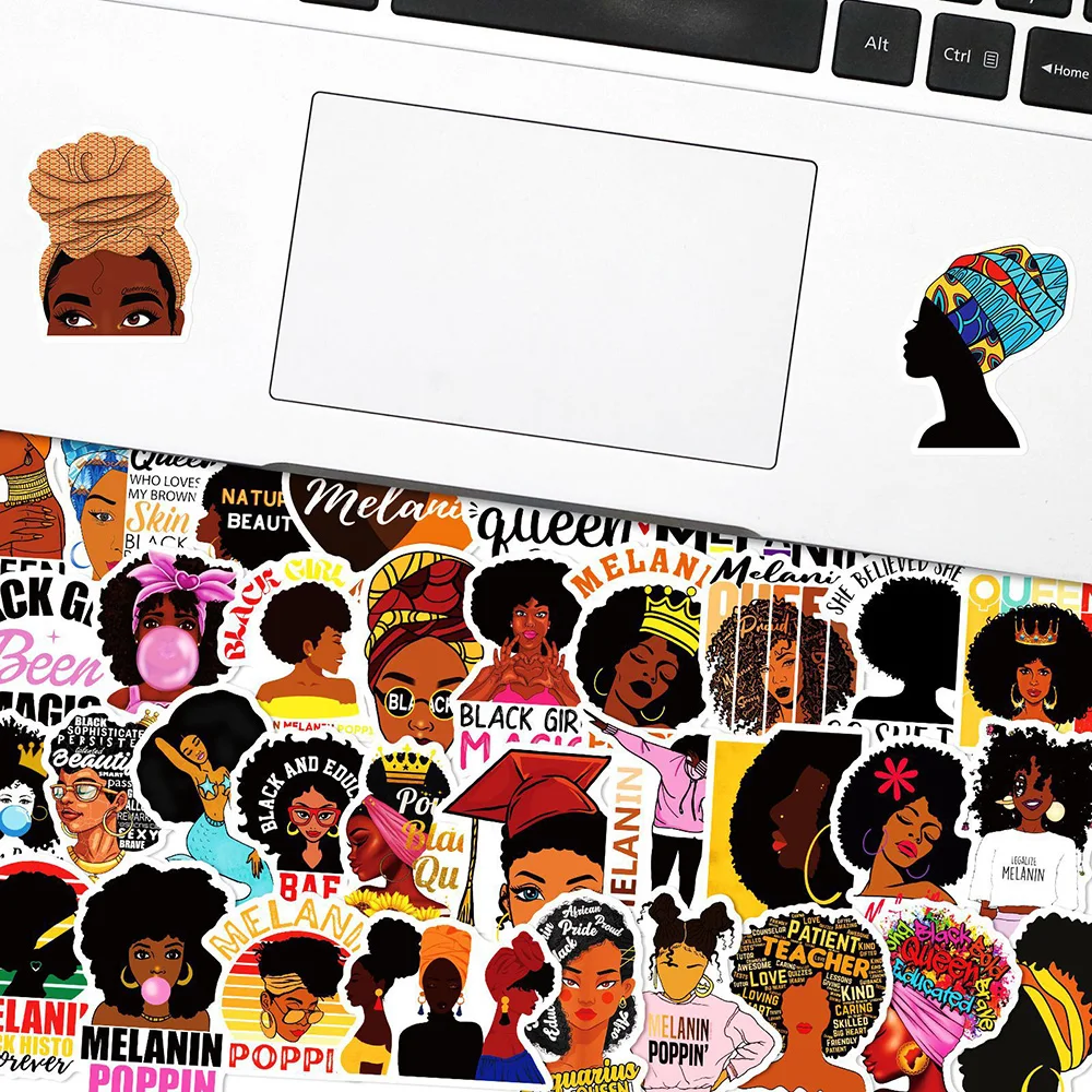 10/30/50PCS Pop Black Skin Girl Melanin Stickers DIY Phone Laptop Luggage Skateboard Graffiti Decals Fun for Kid Toys