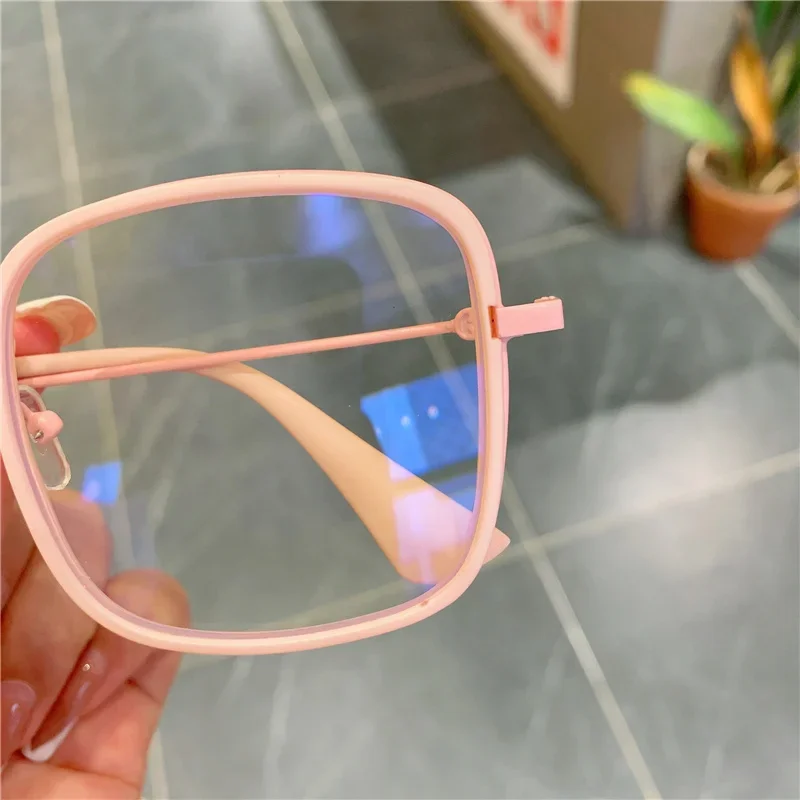 Lunettes de lumière bleue pour hommes et femmes, lunettes de vision à la mode, vin rose, cadre carré noir