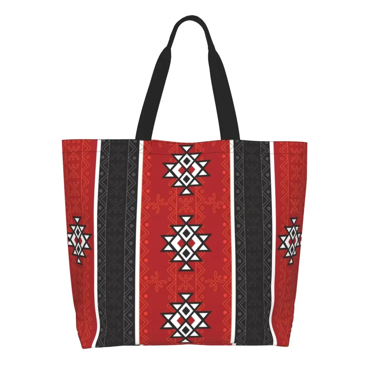 

Kabyle Carpet Amazigh Ornament Canvas Shopping Bag Durable Large Capacity Grocery Africa Ethnic Geometric Tote Shopper Bags