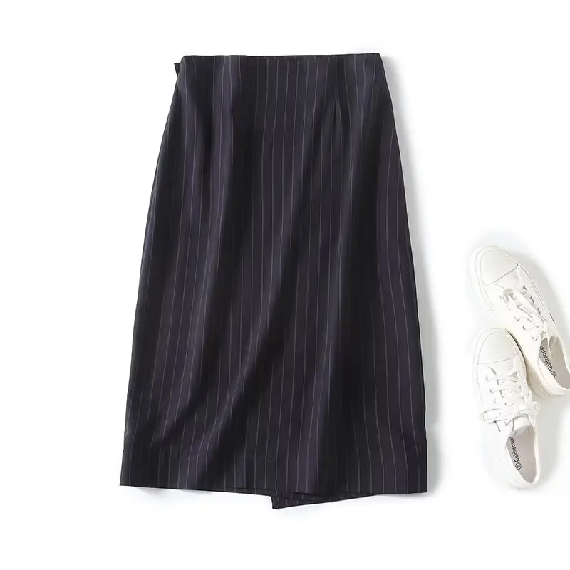 Jenny&Dave Navy Blue Striped Slim Straight Skirt For Women French Simple And Elegant Fashion Office Ladies Midi Skirt