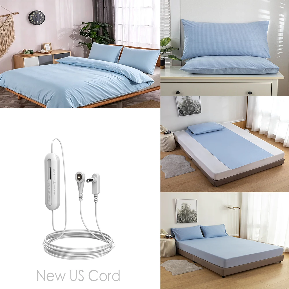 Wellness Health Grounding Bed Sheet Silver Cotton Fabric with Earthing Cord,Restful Sleep,Light Blue Color