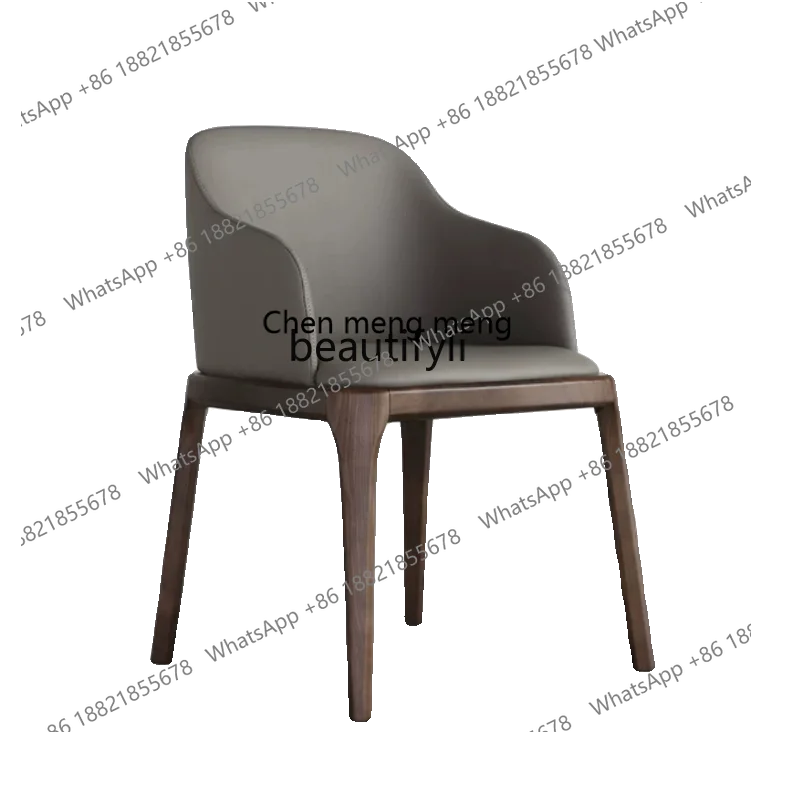 

Nordic Solid Wood Modern Minimalist Italian Restaurant Hotel Model Room Reception Table and Chair Home Backrest Leather Chair