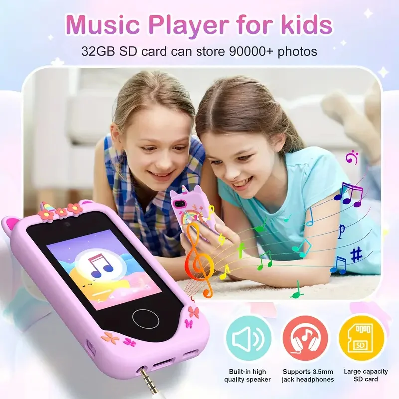 Kinderen Smartphone Dual Camera Muziekspeler Babytelefoon Met 32G Geheugen Educatief Speelgoed Spel Leren voor Leeftijd 3-12 Brithday Geschenken