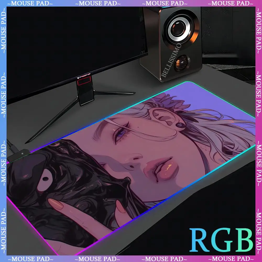 LED computer pad anime girl mouse pad office carpet oversized RGB devil mask desk keyboard table mat game console protection pad