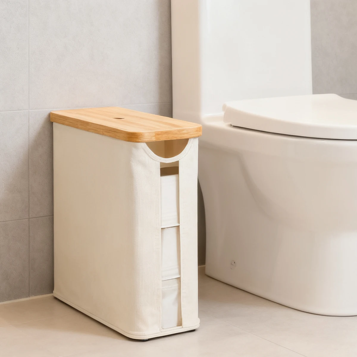 

Большая корзина-держатель для туалетной бумаги с бамбуковой крышкой, водонепроницаемое хранилище для больших рулонов, штабелируемый и компактный органайзер для ванной комнаты