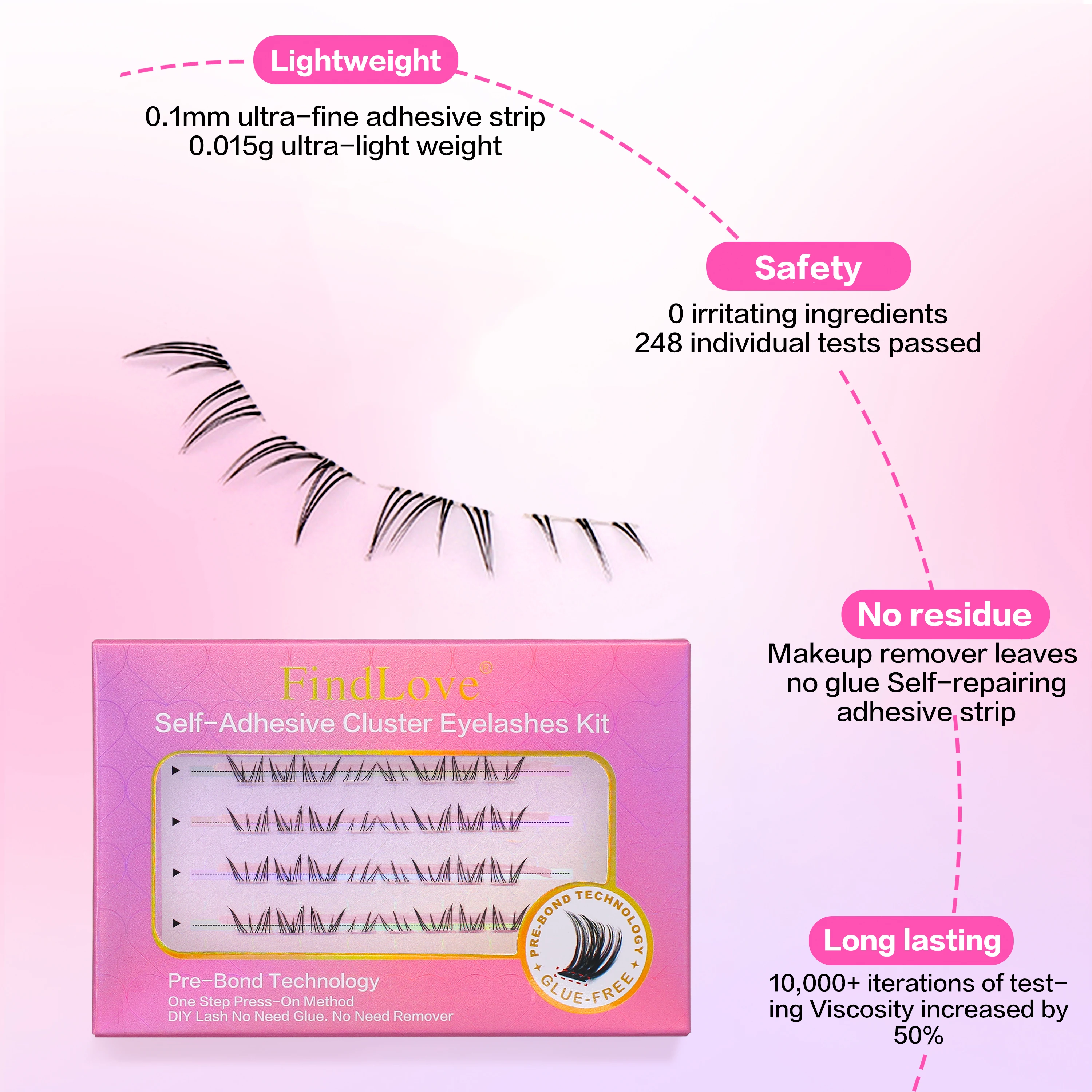 [Kein Kleber] FindLove Untere Wimpern Selbstklebende untere Wimpern Kein Kleber erforderlich Wiederverwendbare weiche individuelle Wimperncluster DIY Make-up