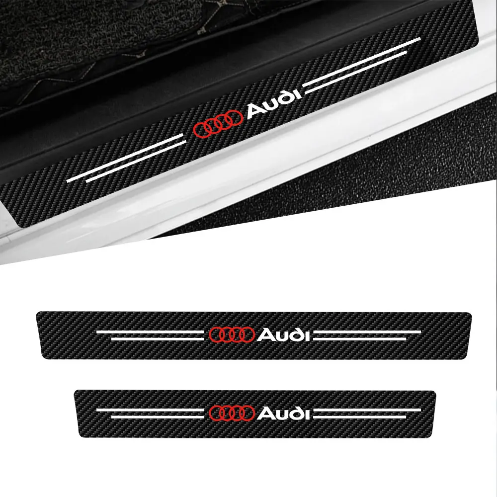 4Pcs Carbon Fiber Car Door Sill Protector Stickers Leather Auto Accessorie For Audi A1 A2 A3 A4 A5 A6 A7 A8 Q5 Q7 Quyttro Sline view 2