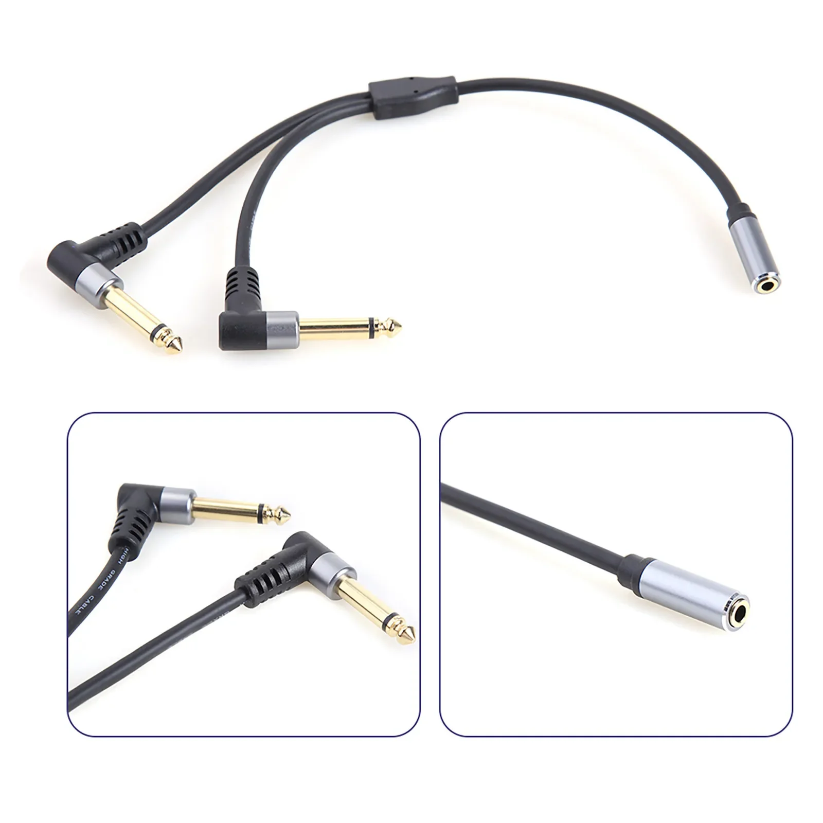 High Quality 3.5mm 1/8\'\' TRS Stereo Female Jack to Dual 1/4\'\' 6.35mm Male Plug 6.5 Mono TS Right Angle Audio Y Splitter Cable