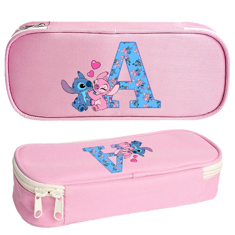 Stitch Disney Girls Print Pencil Box Letter ABC Stationery Oxford Cloth Penbag Pencilcase Student Supplies Cartoon Kids Gifts