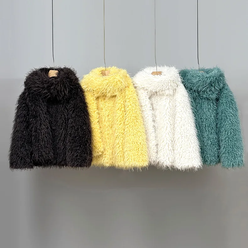 Faux Fur Coats Women Solid Fur Jacket Oversize Scarf Round Neck Long Sleeve Open Stitch Thick Warm Fur Casual 2025 Autumn Winter