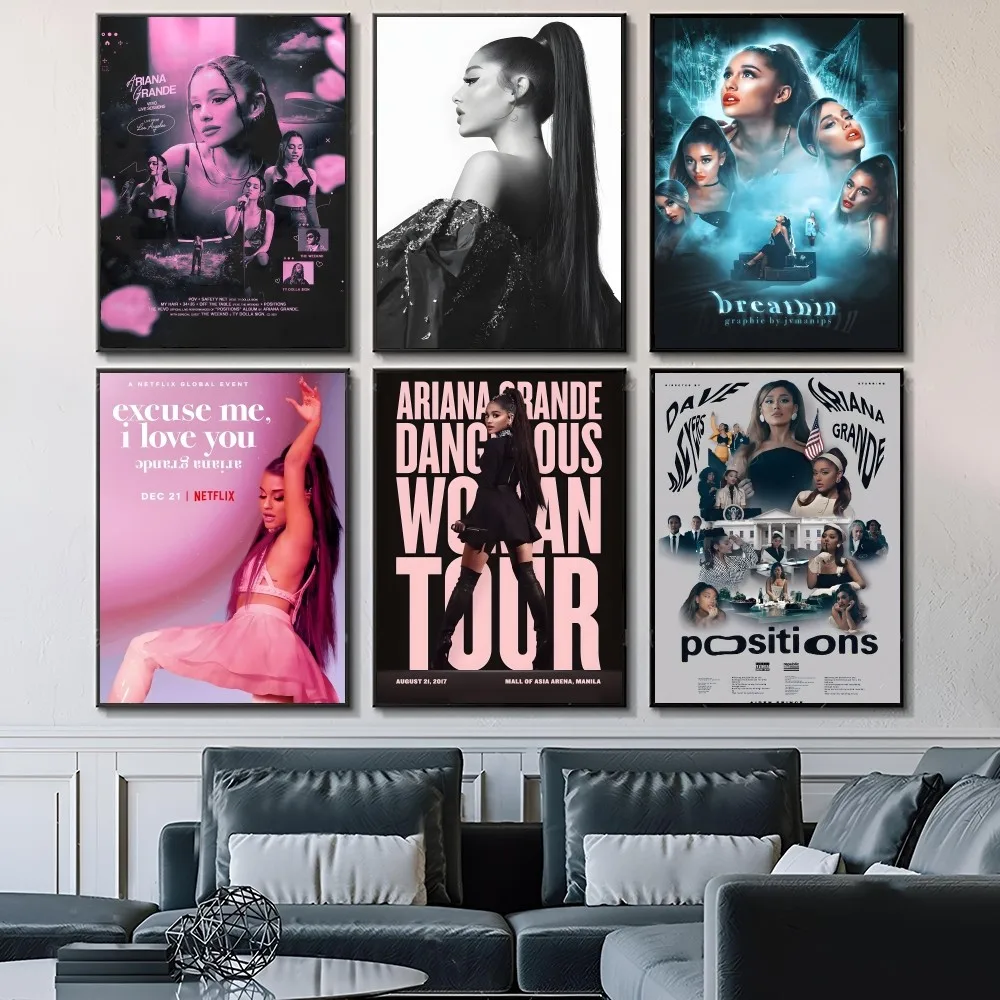 American Pop Singer Ariana Grande Self-adhesive Art Waterproof Paper Sticker Coffee House Bar Room Wall Decor