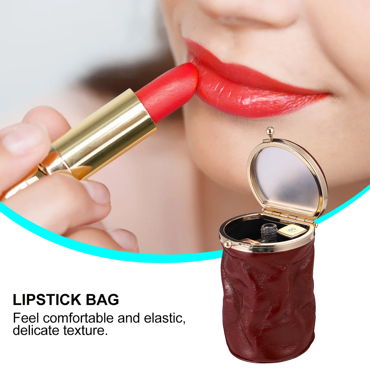 

1Pcs Mini Lipstick Bag with Mirror Compact Sundries Storage Bag for Coin Cash Card Keys Makeup Portable Fashion