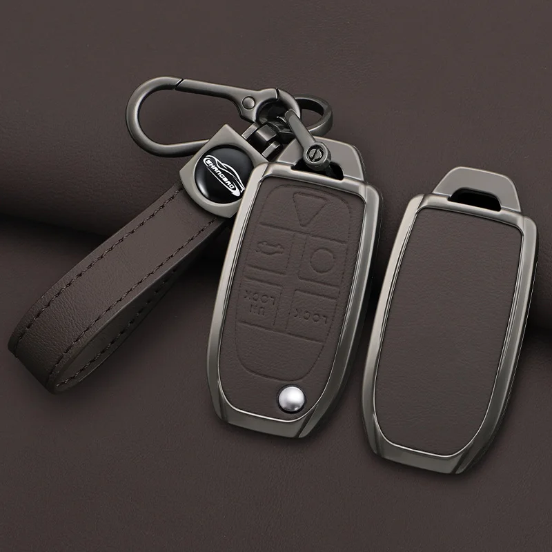 สังกะสีอัลลอยด์หนังสําหรับ Volvo XC90 XC70 S80 S60 S40 V70 V50 C30 C70 5 ปุ่มรีโมทคอนโทรลพวงกุญแจ Accessorie
