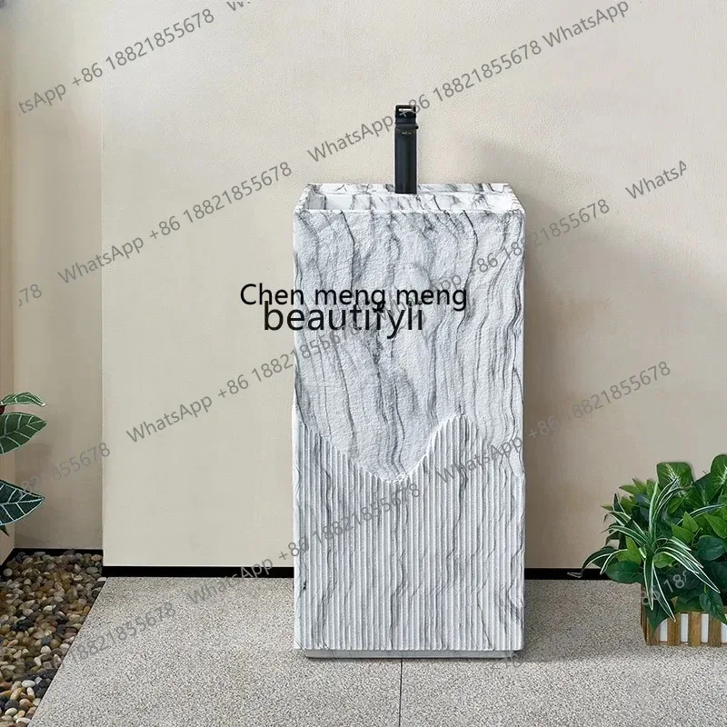 

A R1 Marble Stone Pattern Art Square Pedestal Basin Integrated Floor Sink Personalized Creative Outdoor Column Wash Basin R