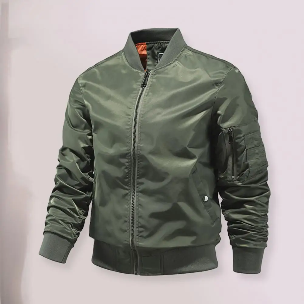 

2024 Spring And Autumn New Workwear Flight Jacket Men's Thin Smooth Windproof Casual Top Coat Air Force Standing Collar Coat