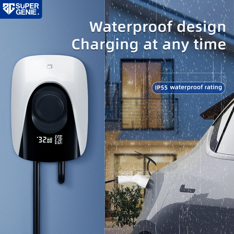 SUPER PHASE Type2 EVSE Wall Mounted Charging Station for Electric Vehicle 32A 7KW  Car Charger Plug and Play With Cards