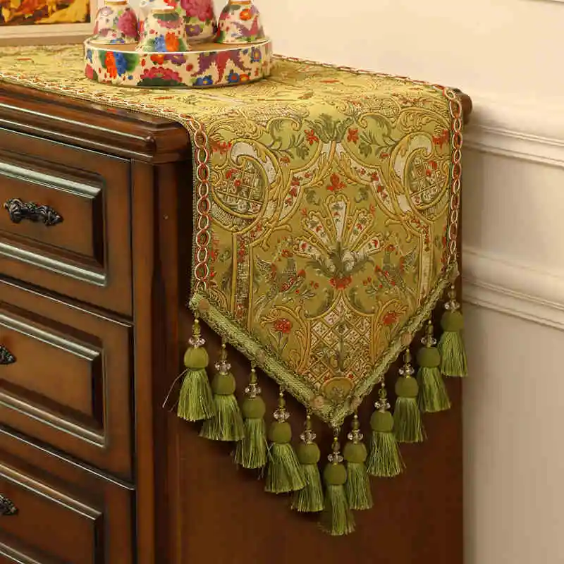 

Jacquard Embroidery Table Runner American Retro Long Cabinet Cover Cloth Coffee Table Runner Home Decoration Dining Table Runner