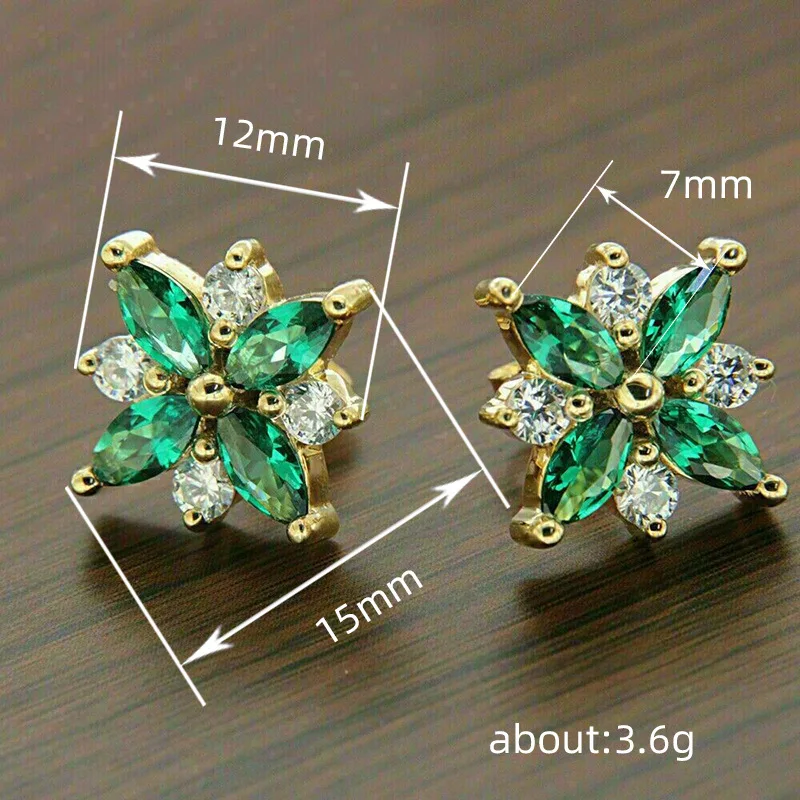 أقراط نسائية من Huitan باللون الذهبي بتصميم زهرة مع تشيكوسلوفاكيا أبيض/أخضر لحفلات الزفاف والخطوبة وإكسسوارات لطيفة ورائعة