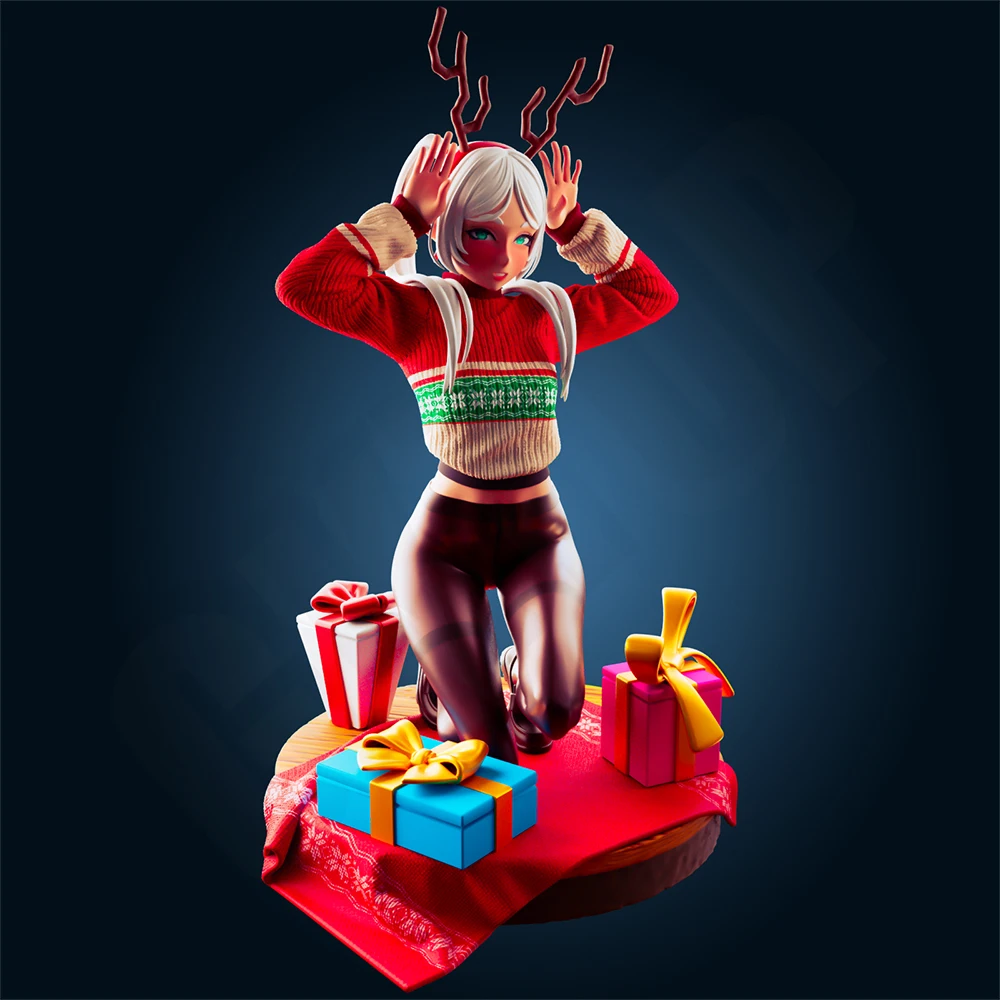 

Christmas Reindeer Girl 1/24 Resin Garage Kit Diorama Unassembled Unpainted 3D Print DIY Mini Collectible Craft Statue Figure