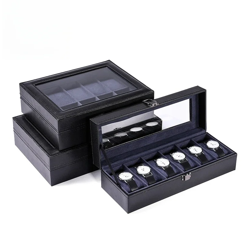 Black PU Leather Watch Storage Box Purple Display Case 6/10/12-Position New Cross-Border Wholesale for Watch Lovers