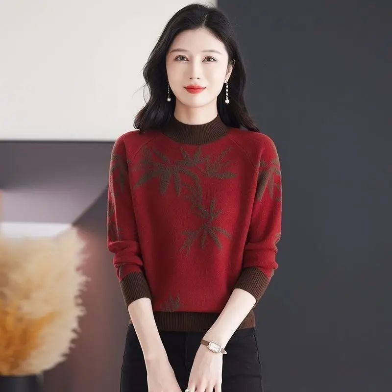 

Осень-зима 2025: новый теплый модный свободный жаккардовый вязаный топ в западном стиле с высоким воротником