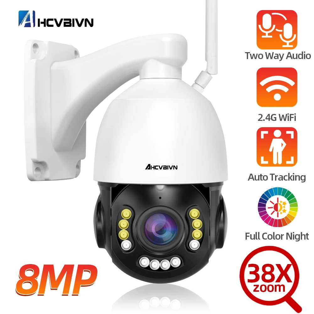 

8MP 4K POE PTZ IP Camera Wifi 2 way audio Outdoor Ai Auto Tracking 30X 38X Zoom Color Night Vision POE CCTV Security Camera 5MP